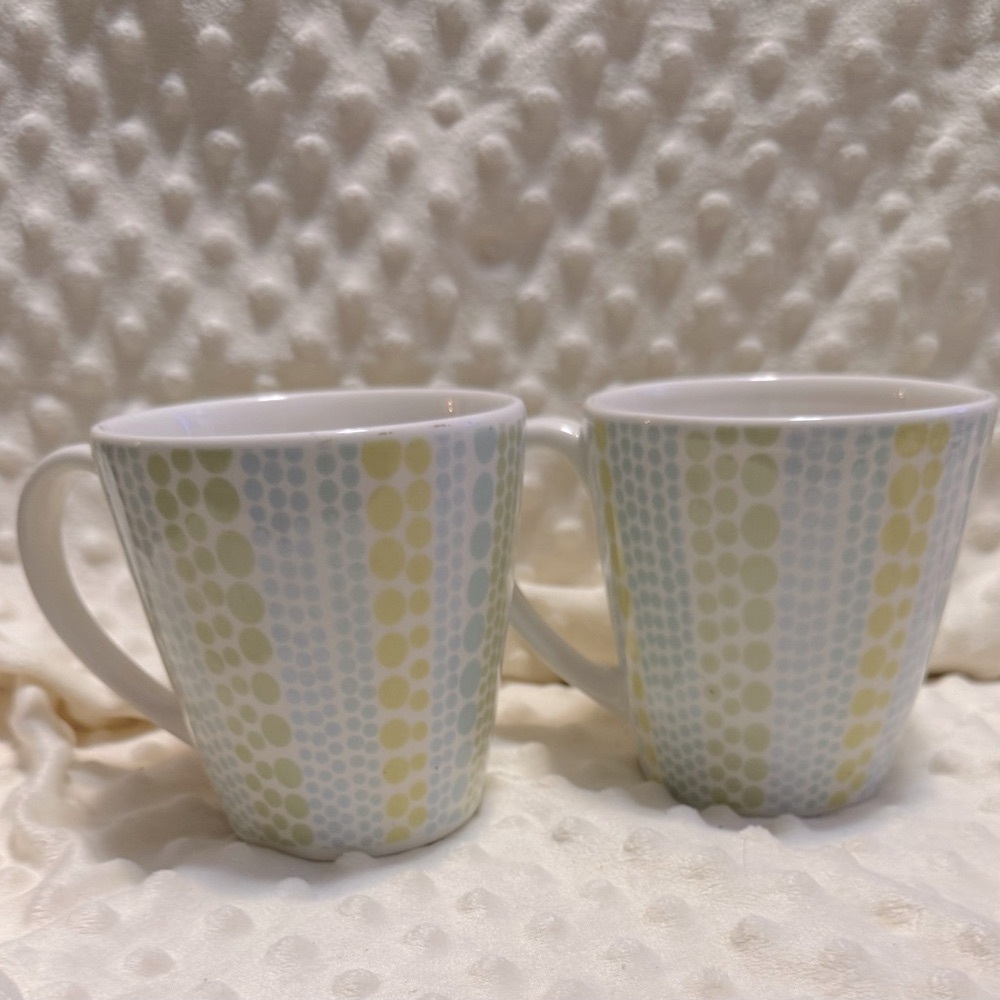 Jonathan Adler Blue and Yellow Dot Mugs set of 2